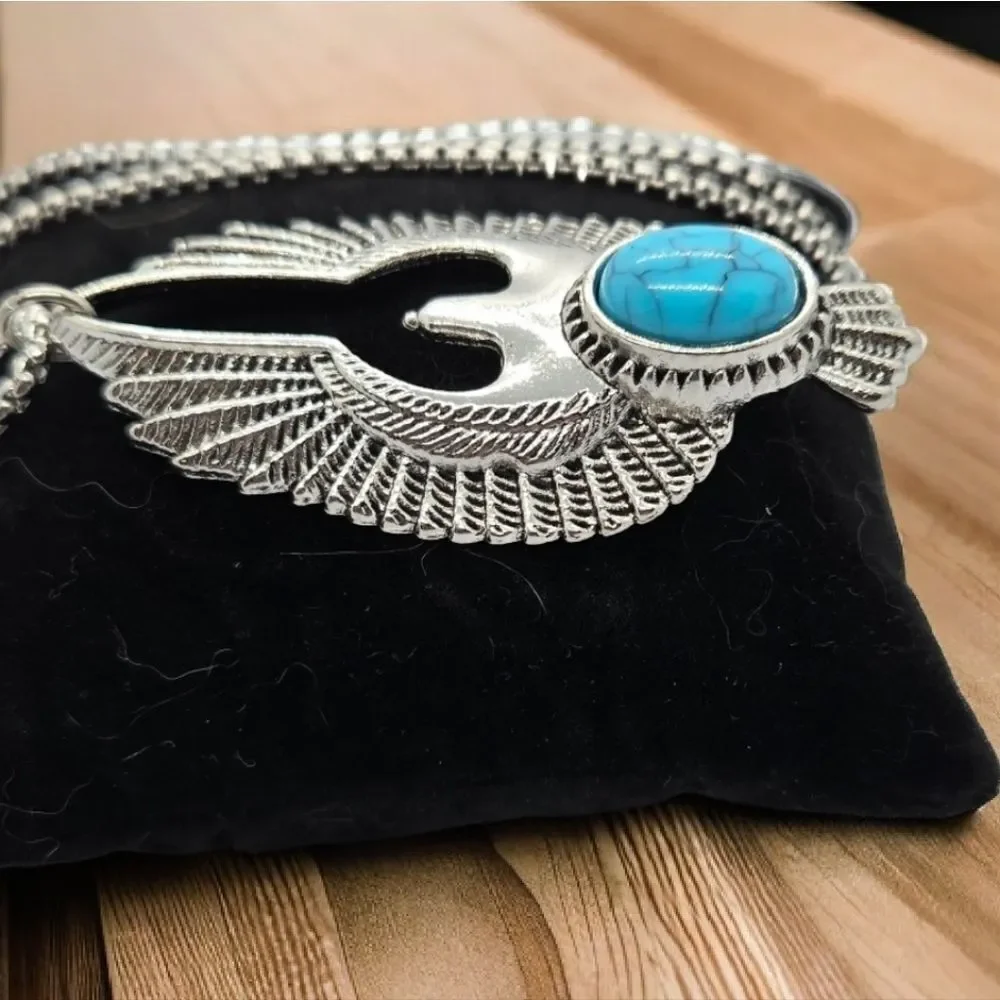 Eagle Wing Turquoise Necklace Thunderbird Western Tribal Stainless Steel Pendant
